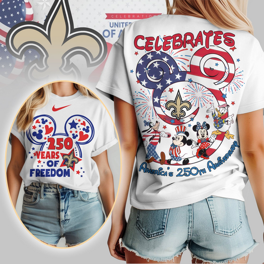 NOS Premium NFL Mickey Celebrates America 250th Anniversary Women Shirt DDT NTL