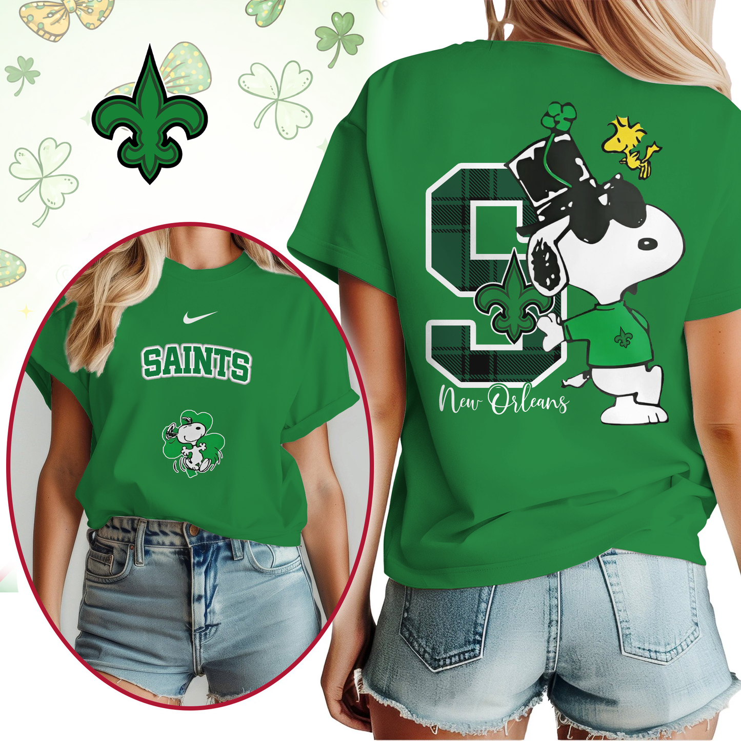 NOS Premium NFL Snoopy St. Patricks Day Shirt DDT NTL