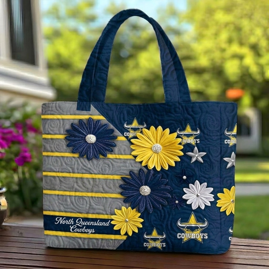 NQC x NRL Flowers Quilted Tote Bag Custom Name Gifts For Fan DDT LBN