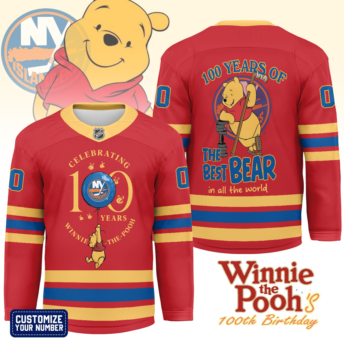 NYI x NHL Premium Winnie The Pooh 100th Anniversary Hockey Jersey DDT CTND