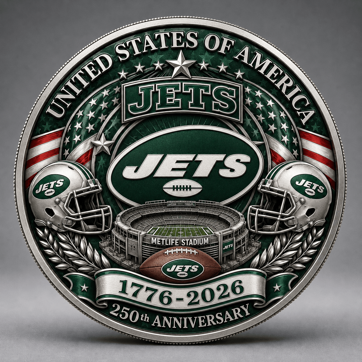NYJ Premium NFL 250 Years Of Freedom Commemorative Coin DDT 090626 NTL