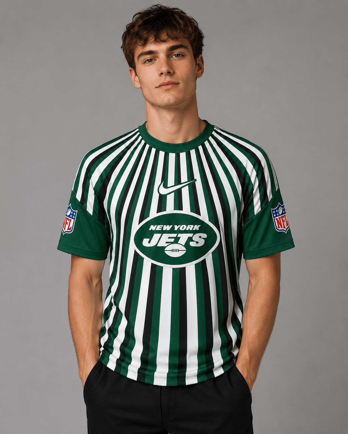 NYJ Premium NFL Men’s Athletic Vertical Stripe T-Shirt