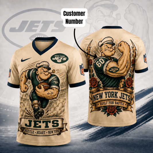 NYJ Premium NFL Popeye Vintage Tattoo 3D T-Shirt DDT 050626 HLPHUONG