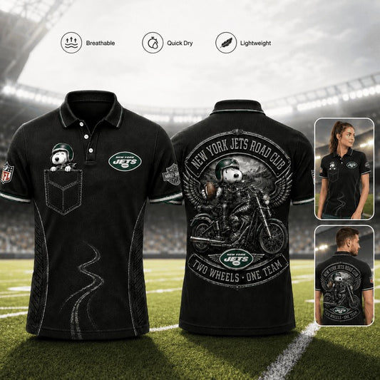 NYJ Premium NFL Snoopy Biker Game Day Polo Shirt 100626