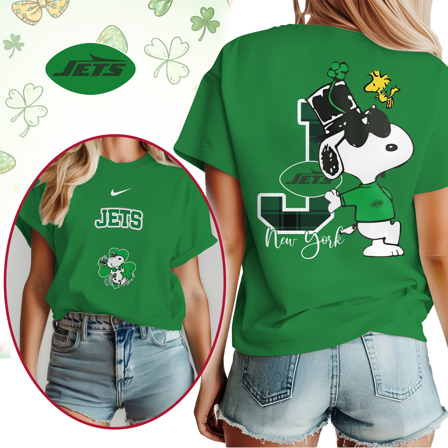 NYJ Premium NFL Snoopy St. Patricks Day Shirt DDT NTL