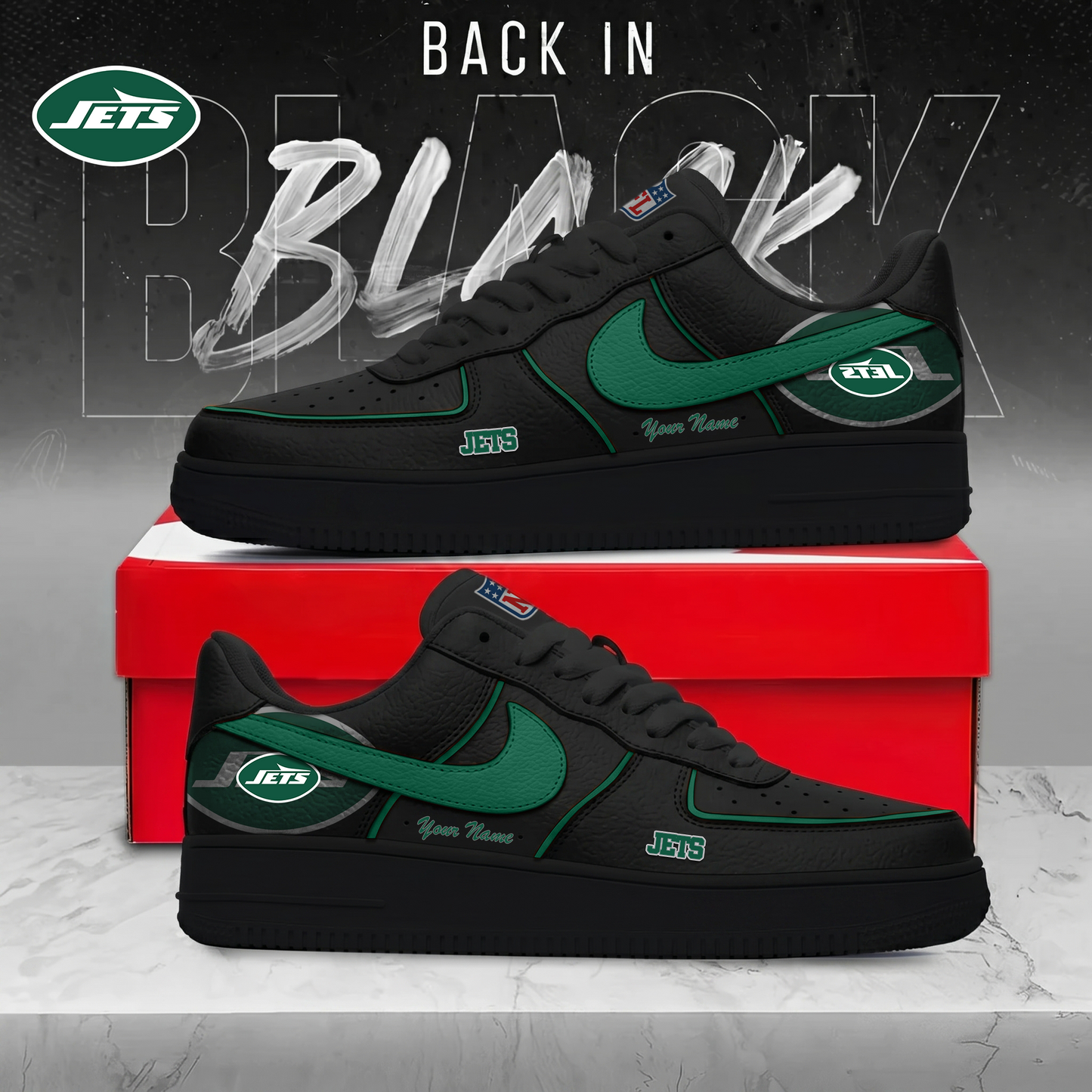 NYJ x NFL Back In Black AF1 Sneakers 250626