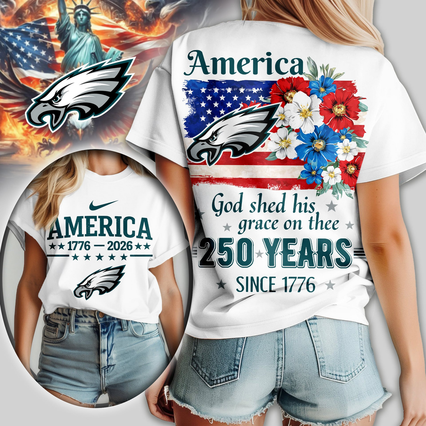 PE Premium NFL America God Shed His Grace On Thee Women Shirt DDT  NTL