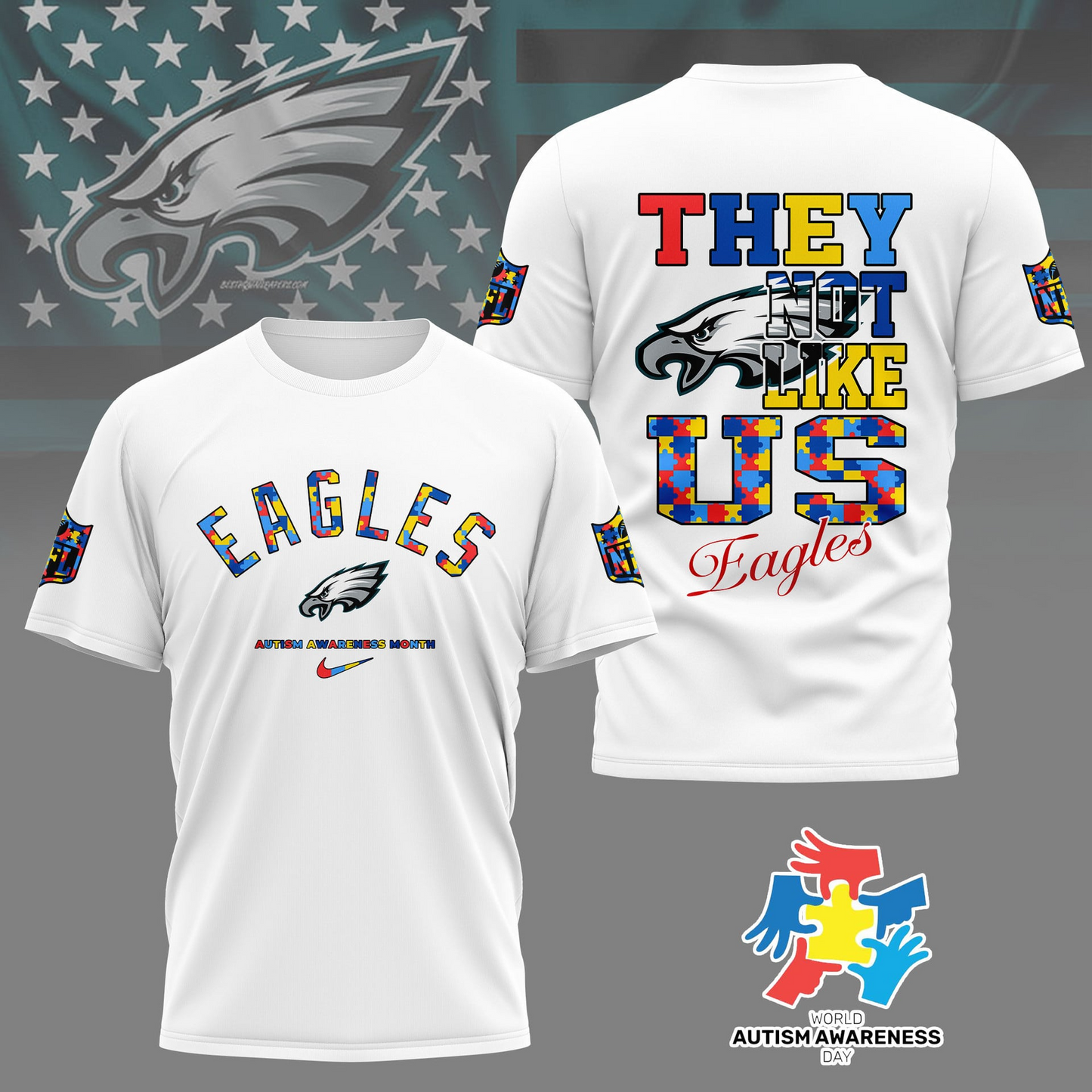 PE Premium NFL Autism Awareness Month 3D Shirt DDT  NTL