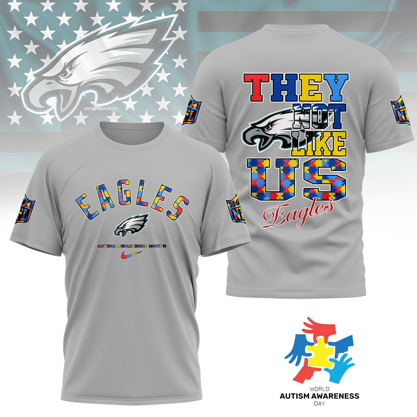 PE Premium NFL Autism Awareness Month 3D Shirt DDT  NTL