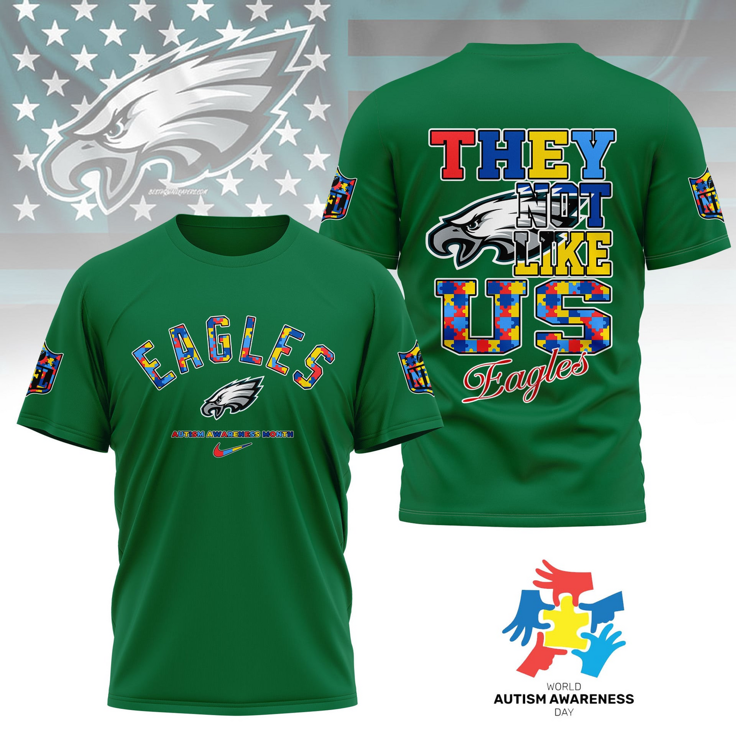 PE Premium NFL Autism Awareness Month 3D Shirt DDT  NTL