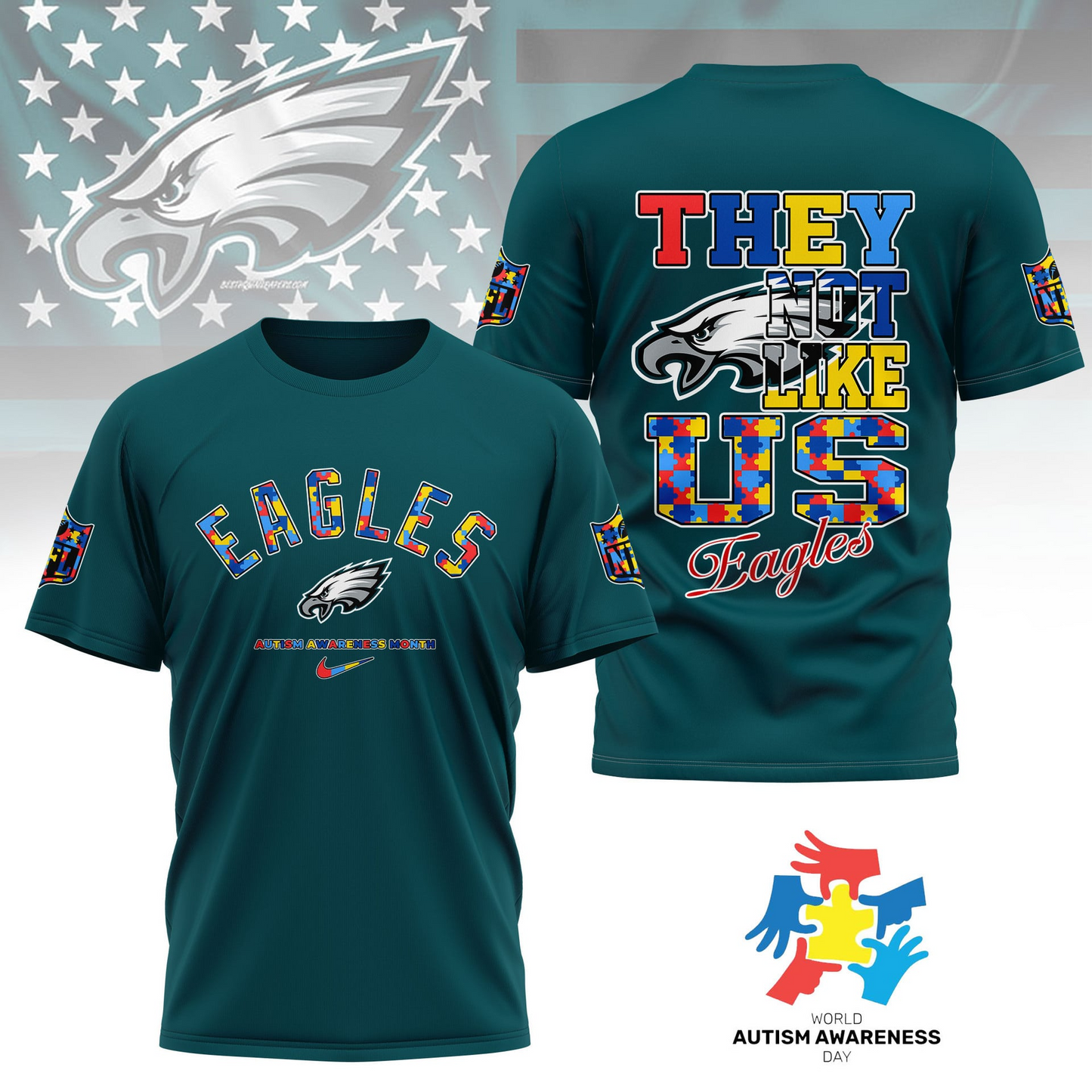 PE Premium NFL Autism Awareness Month 3D Shirt DDT  NTL