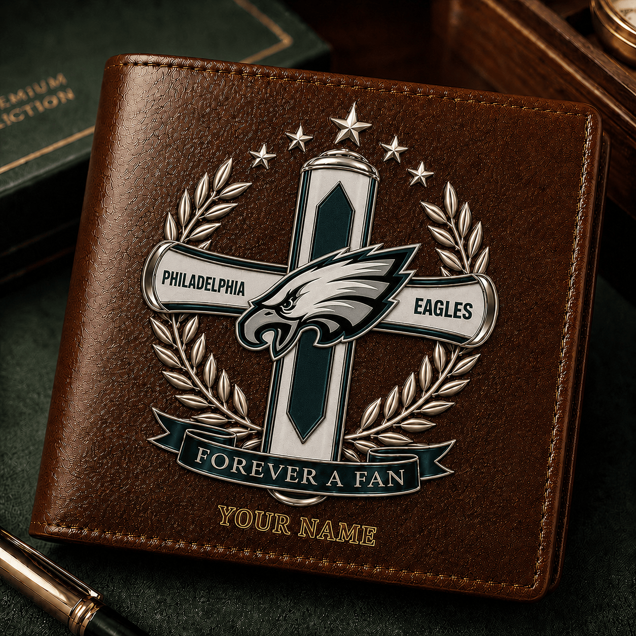 PE x NFL Cross Men Leather Wallet Custom Any Name Gifts 220626