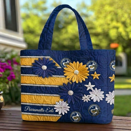 PE x NRL Flowers Quilted Tote Bag Custom Name Gifts For Fan DDT LBN