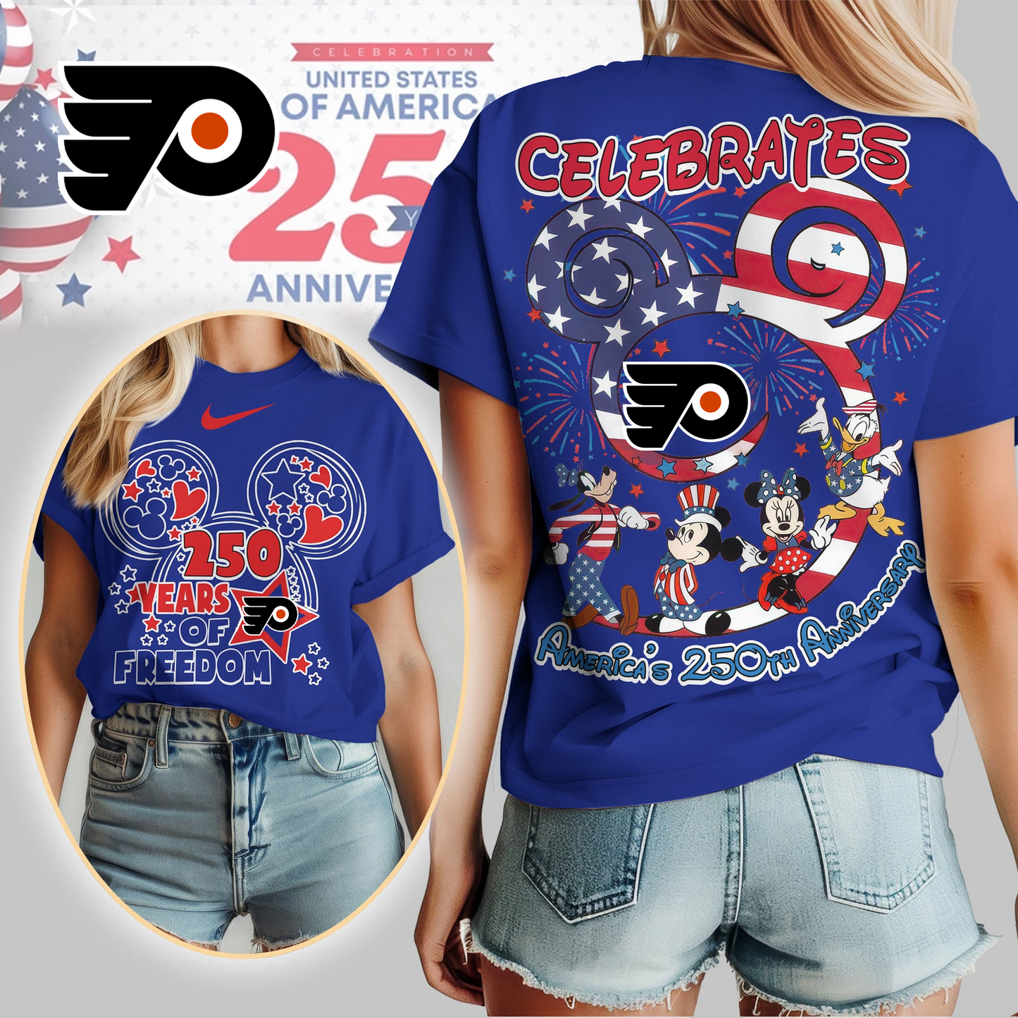 PF Premium NHL Mickey Celebrates America 250th Anniversary Women Shirt DDT CTND