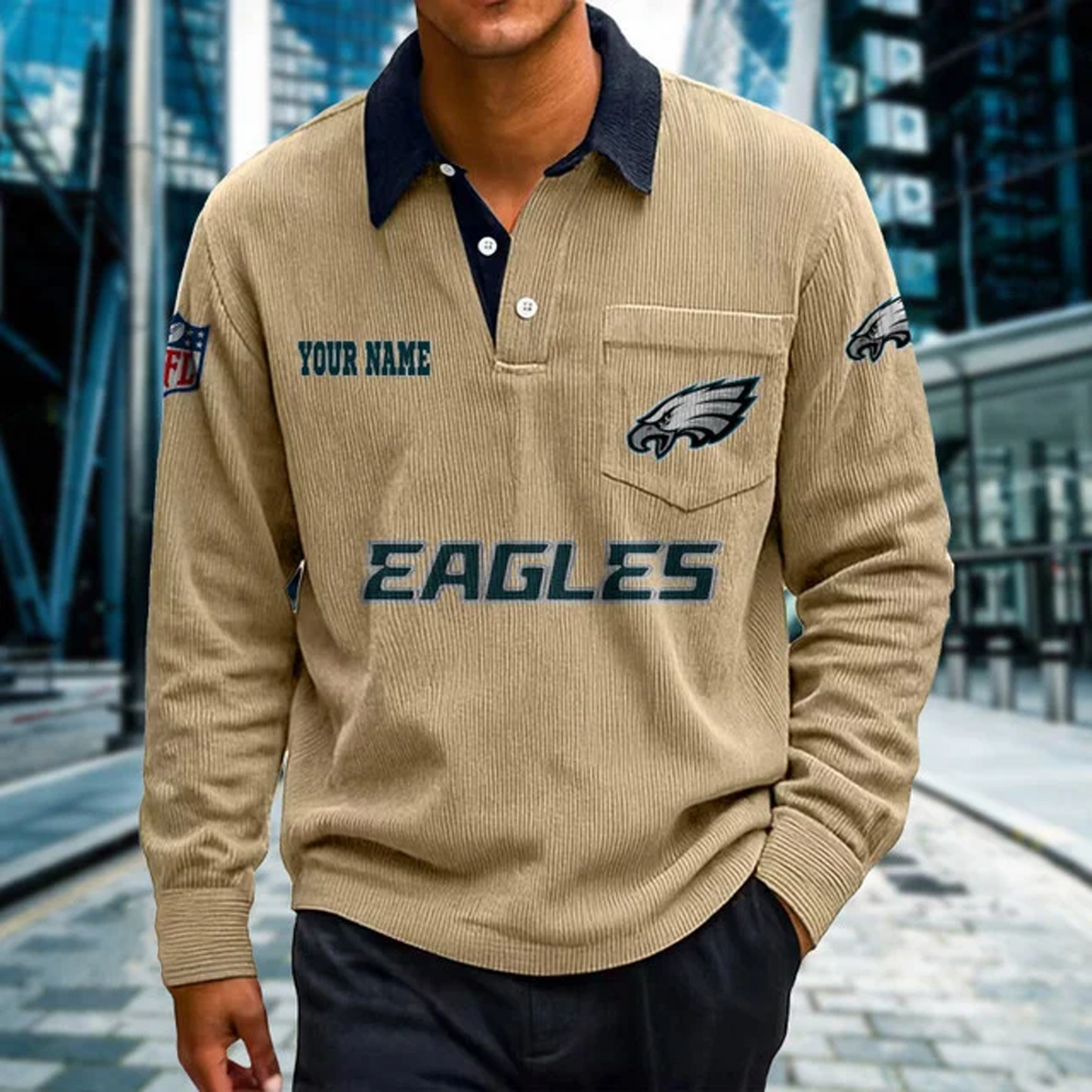 PHI X Premium NFL Corduroy color-blocked long-sleeved shirt NDT NHT