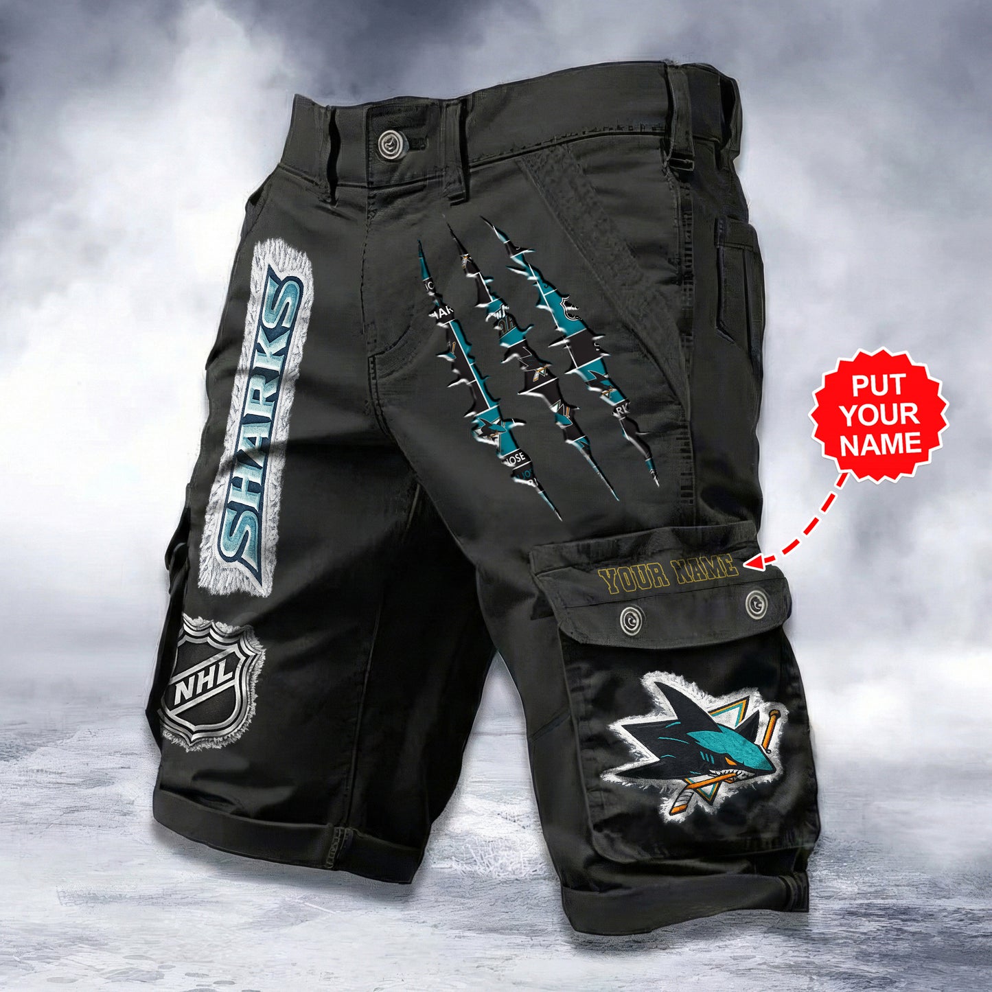 PREMIUM NHL X SJS WORKWEAR SHORTS CUSTOME NAME V2 NDT LVH 040226