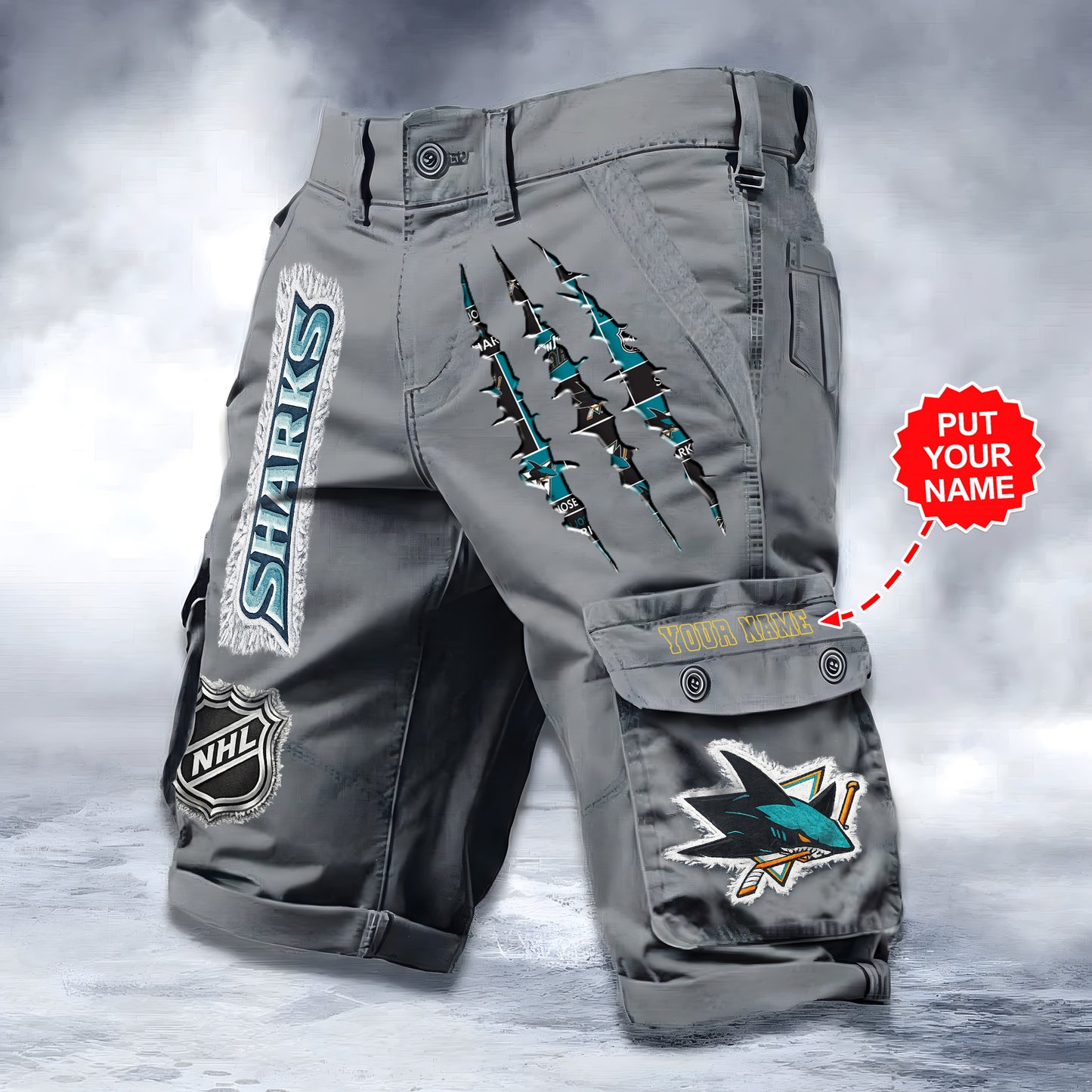 PREMIUM NHL X SJS WORKWEAR SHORTS CUSTOME NAME V2 NDT LVH 040226