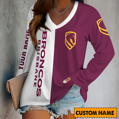 PREMIUM NRL X BB Women's V-Neck Long-Sleeved Shirt Limited Edition NDT VHM