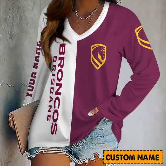 PREMIUM NRL X BB Women's V-Neck Long-Sleeved Shirt Limited Edition NDT VHM