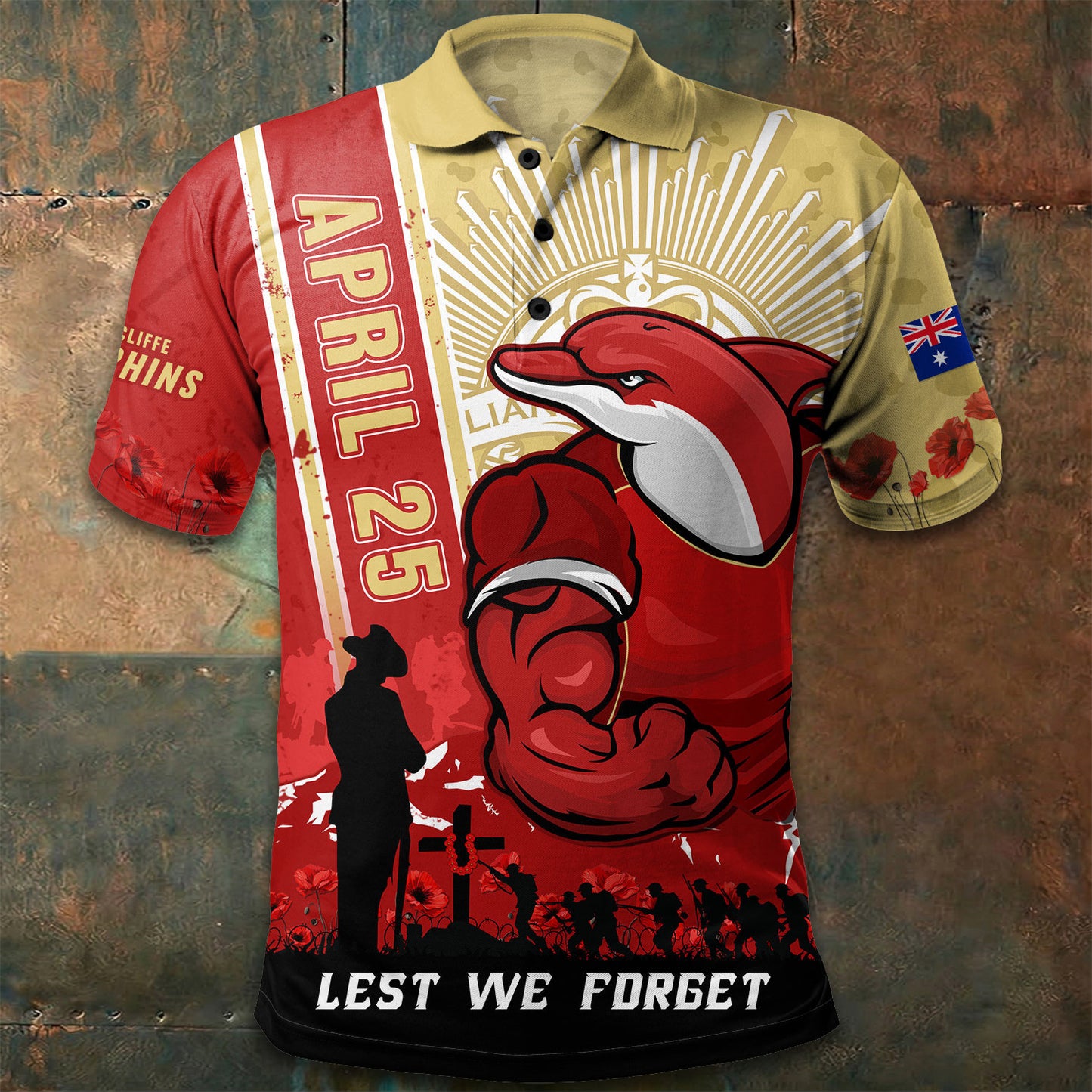 PREMIUM NRL X DOL Polo Shirt Anzac Day Lest We Forget Strong Fighting NDT LVH