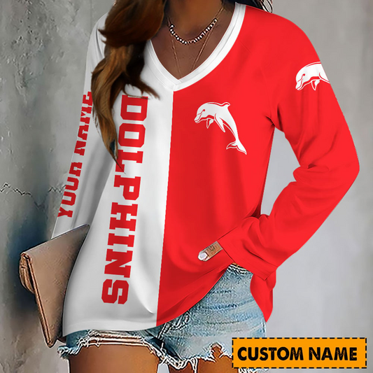 PREMIUM NRL X DOL Women's V-Neck Long-Sleeved Shirt Limited Edition NDT VHM