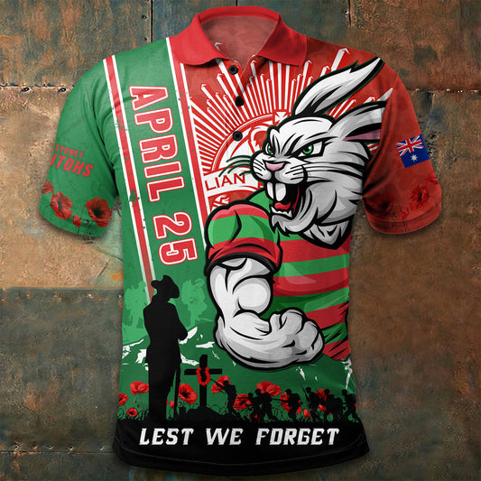 PREMIUM NRL X SSR Polo Shirt Anzac Day Lest We Forget Strong Fighting NDT LVH