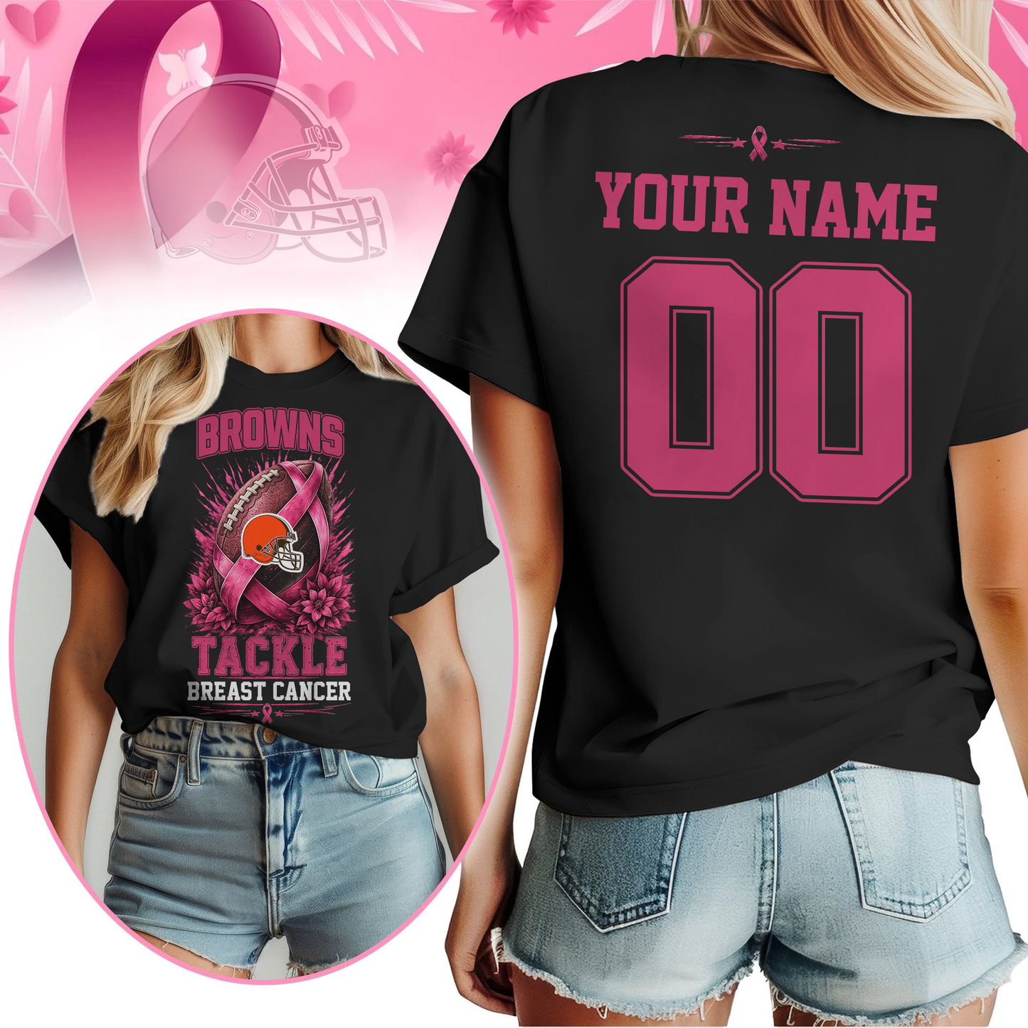 Personalized CLE x NFL Premium Tackle Breast Cancer Shirt