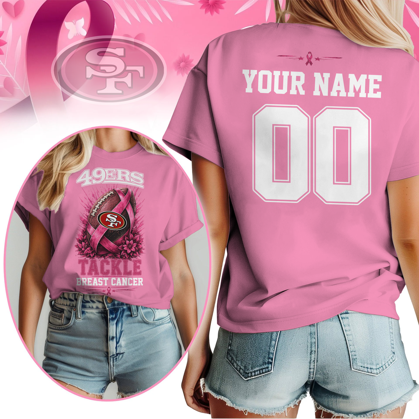 Personalized SF49 x NFL Premium Tackle Breast Cancer Shirt