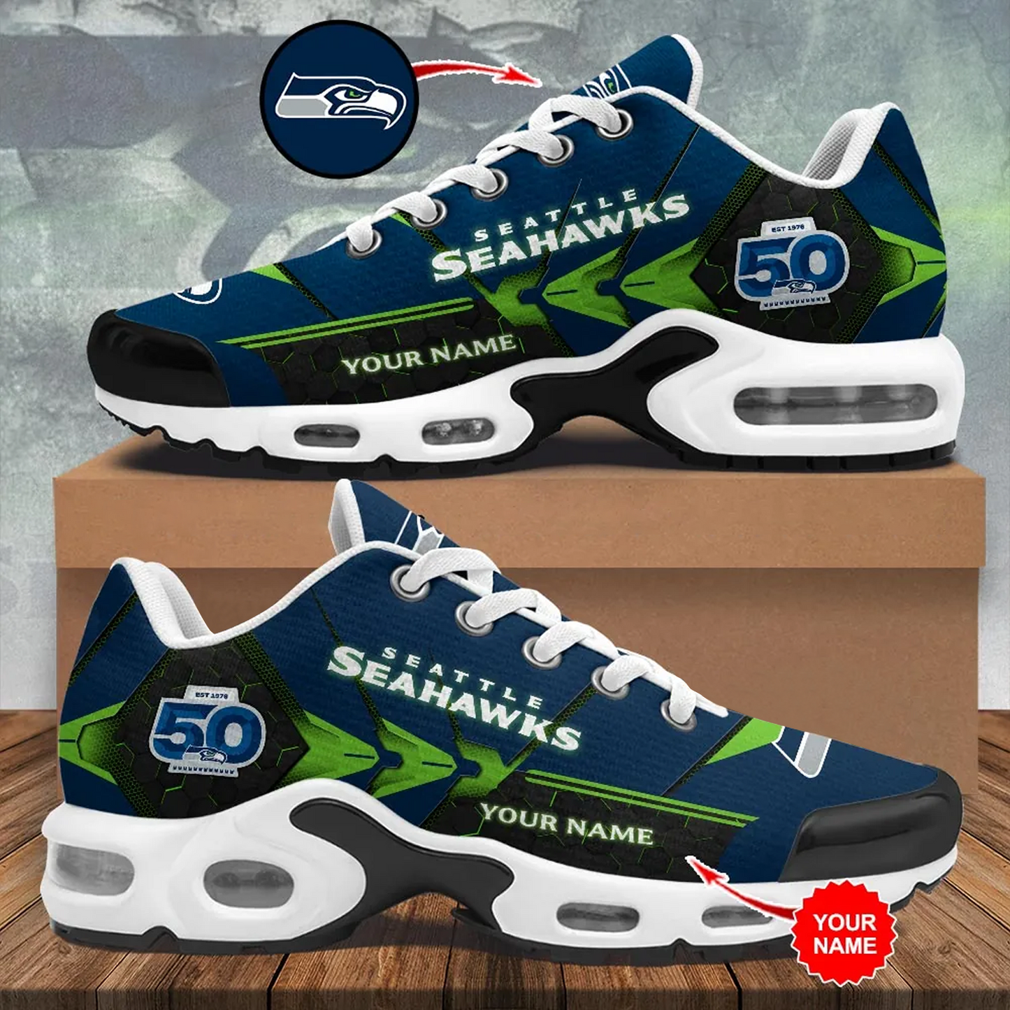 Personalized Seattle Seahawks 50th Anniversary Air Max Shoes DatND DVT
