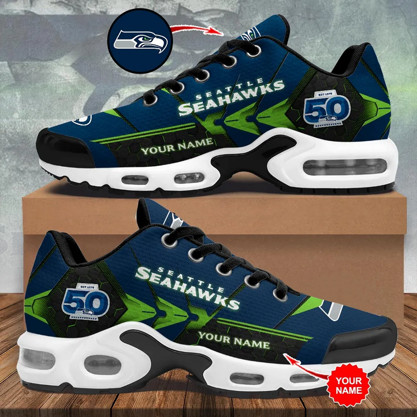 Personalized Seattle Seahawks 50th Anniversary Air Max Shoes DatND DVT