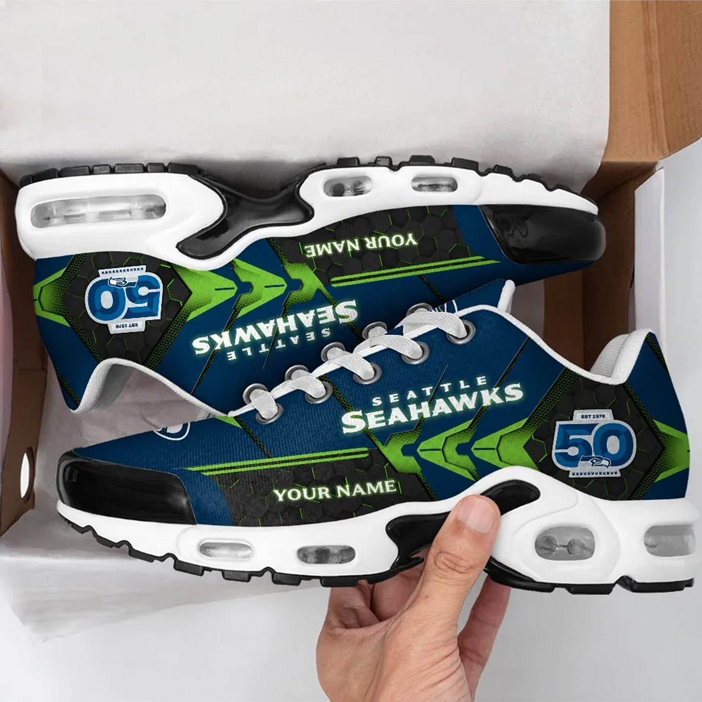 Personalized Seattle Seahawks 50th Anniversary Air Max Shoes DatND DVT