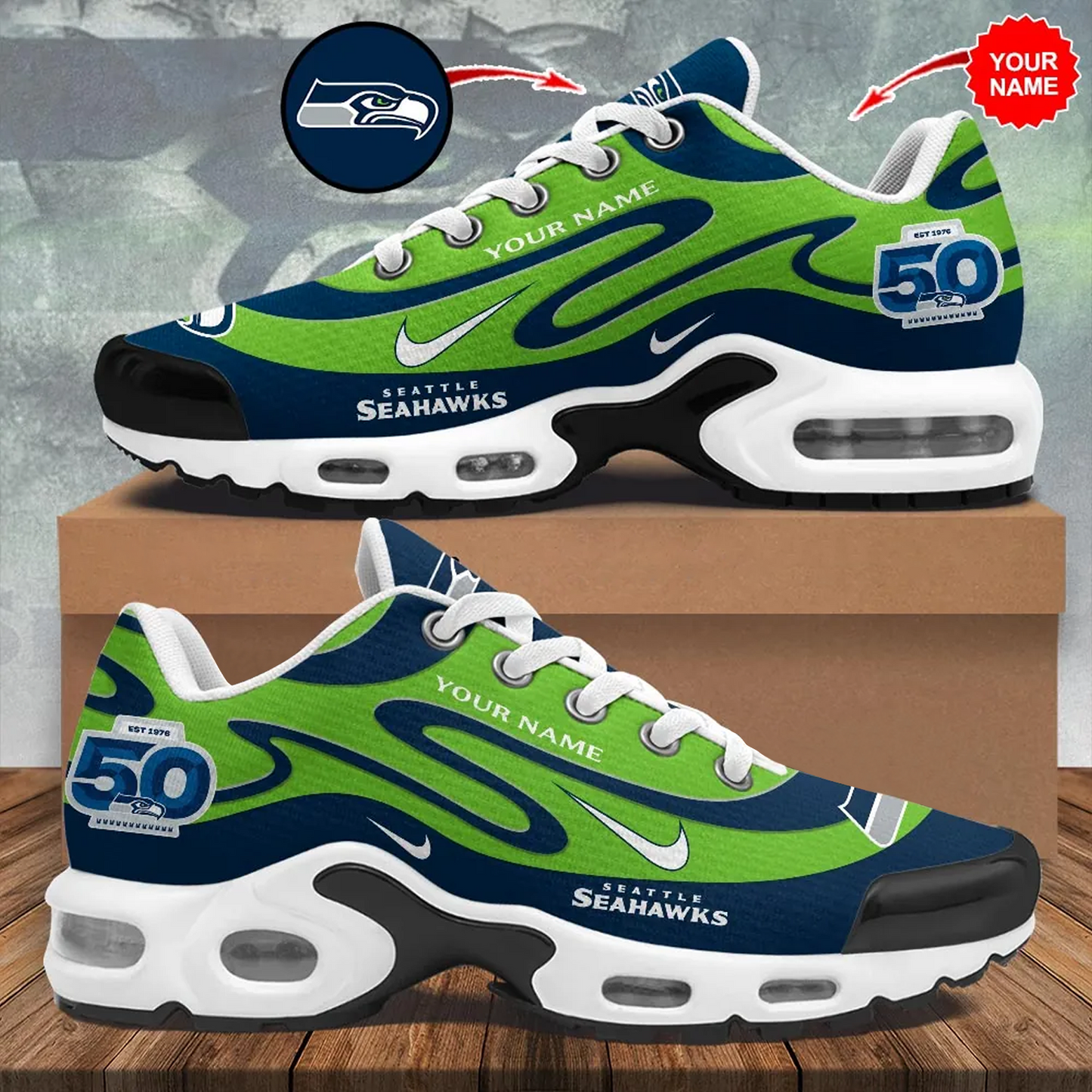 Personalized Seattle Seahawks 50th Anniversary Air Max Shoes V1 DatND DVT