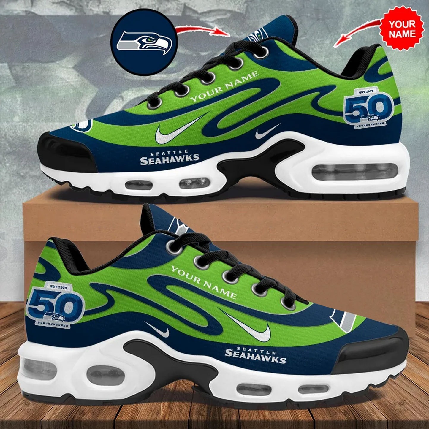 Personalized Seattle Seahawks 50th Anniversary Air Max Shoes V1 DatND DVT