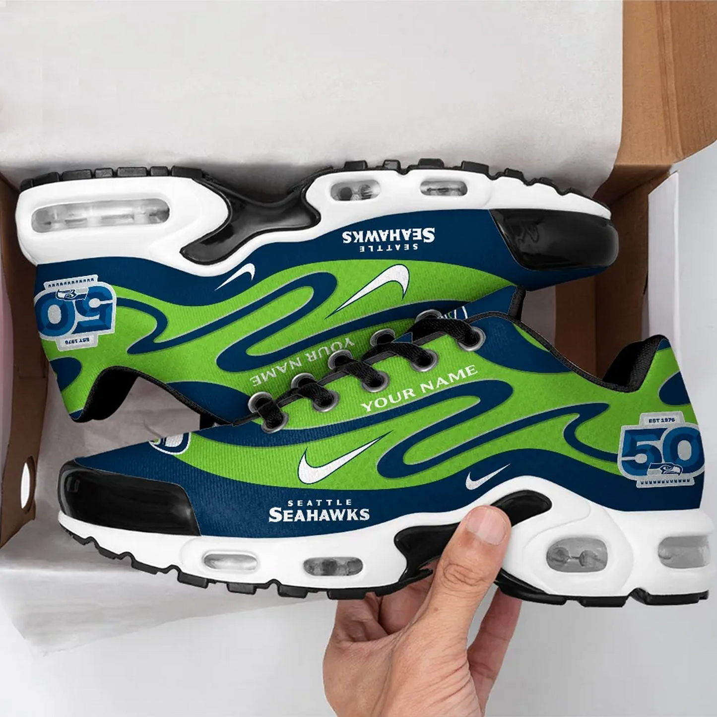 Personalized Seattle Seahawks 50th Anniversary Air Max Shoes V1 DatND DVT