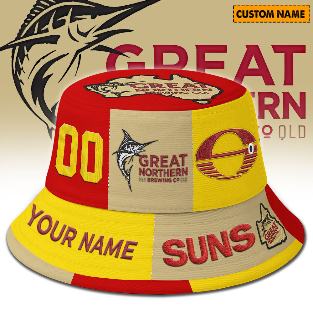 Premium AFL x Gold Coast SUNS Great Northern Beer Bucket Hat  Limited Edition NDT LVH
