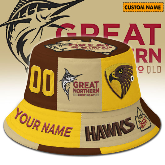 Premium AFL x Hawthorn Great Northern Beer Bucket Hat  Limited Edition NDT LVH