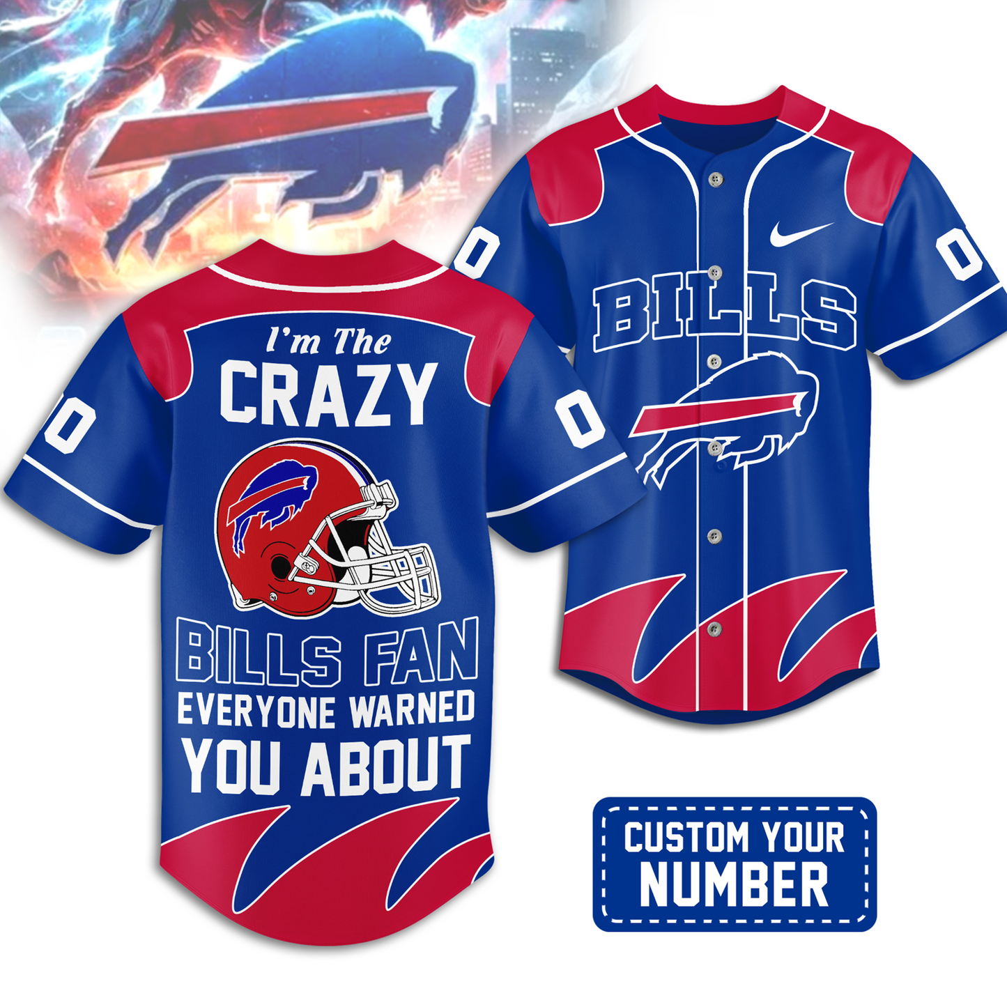 Premium BUF x NFL Crazy Football Fan Personalized Jersey DATND TANTD
