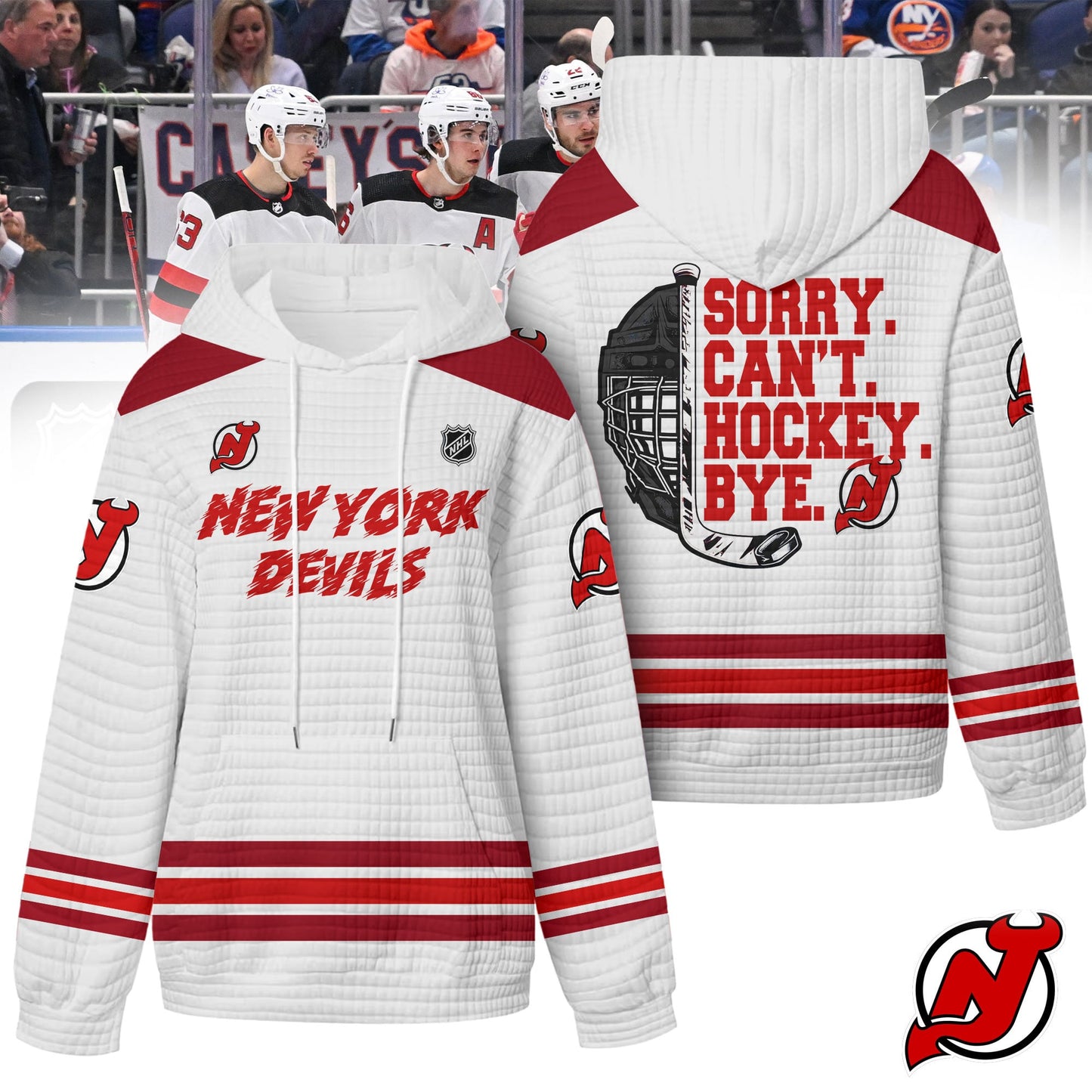 Premium NHL x New Jersey Devils Sorry Busy Hockey Waffle Hoodie NDT LVH