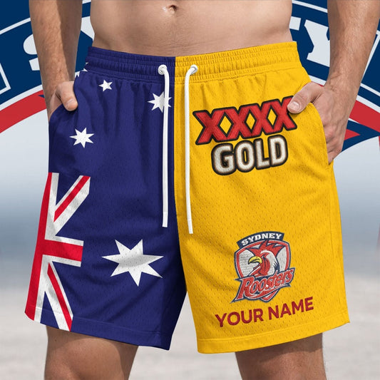 Premium NRL X SR Gold Australia Flag Short Pants Personalized Limited Edition NDT NHM