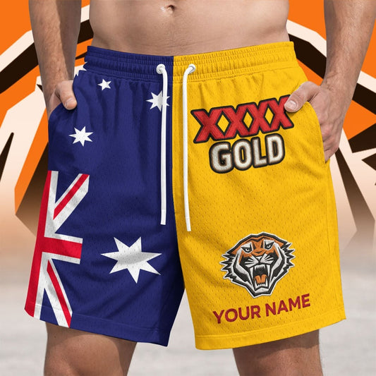 Premium NRL X WT Gold Australia Flag Short Pants Personalized Limited Edition NDT NHM