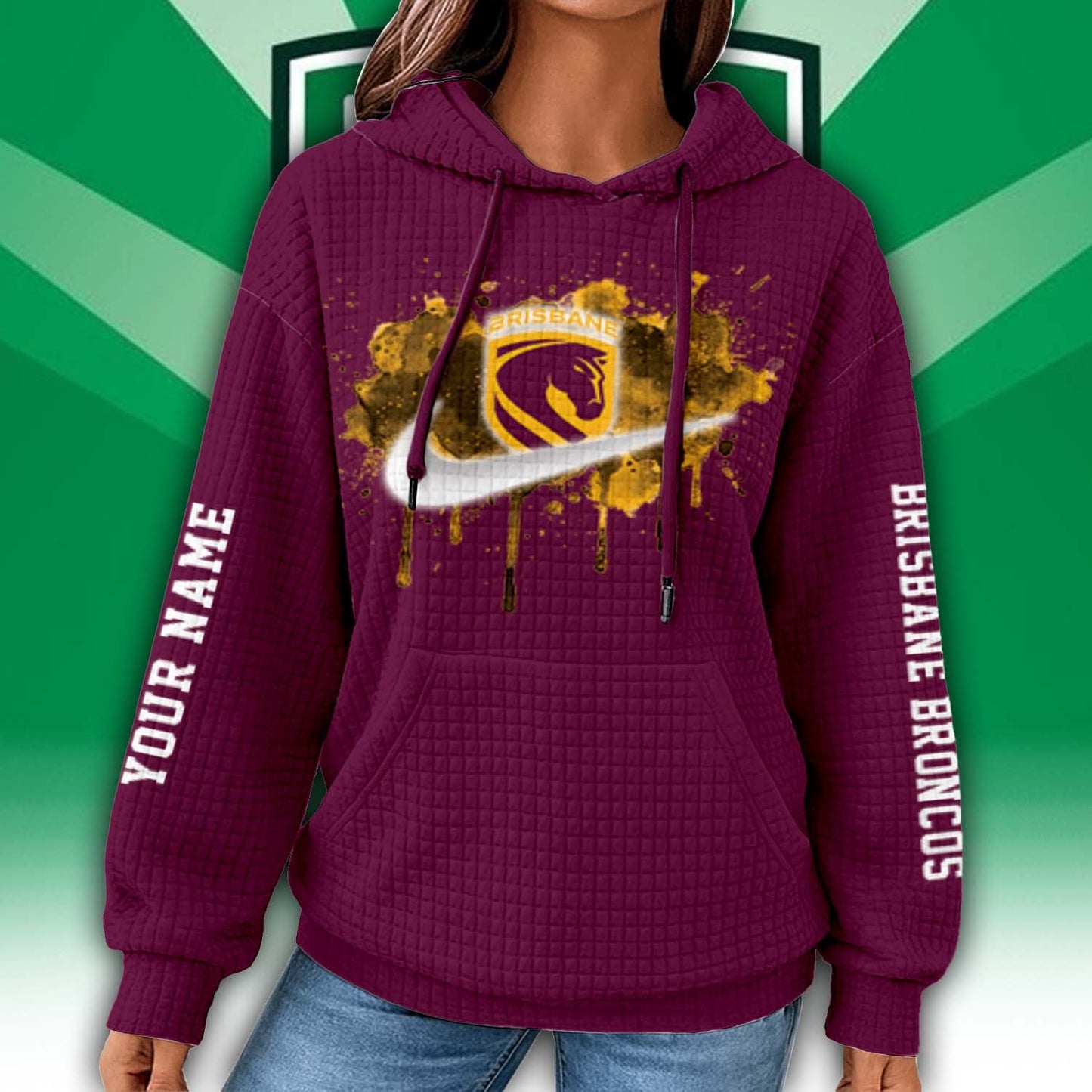Premium NRL x Brisbane Personalized Women's Waffle Hoodie NDT LVH