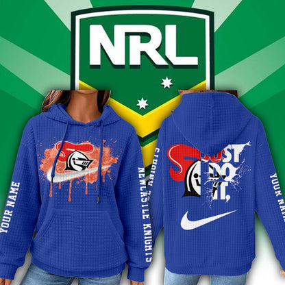 Premium NRL x Newcastle Personalized Women's Waffle Hoodie NDT LVH