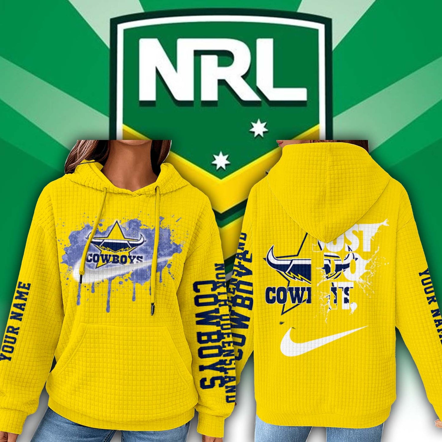 Premium NRL x North Queensland Personalized Women's Waffle Hoodie NDT LVH