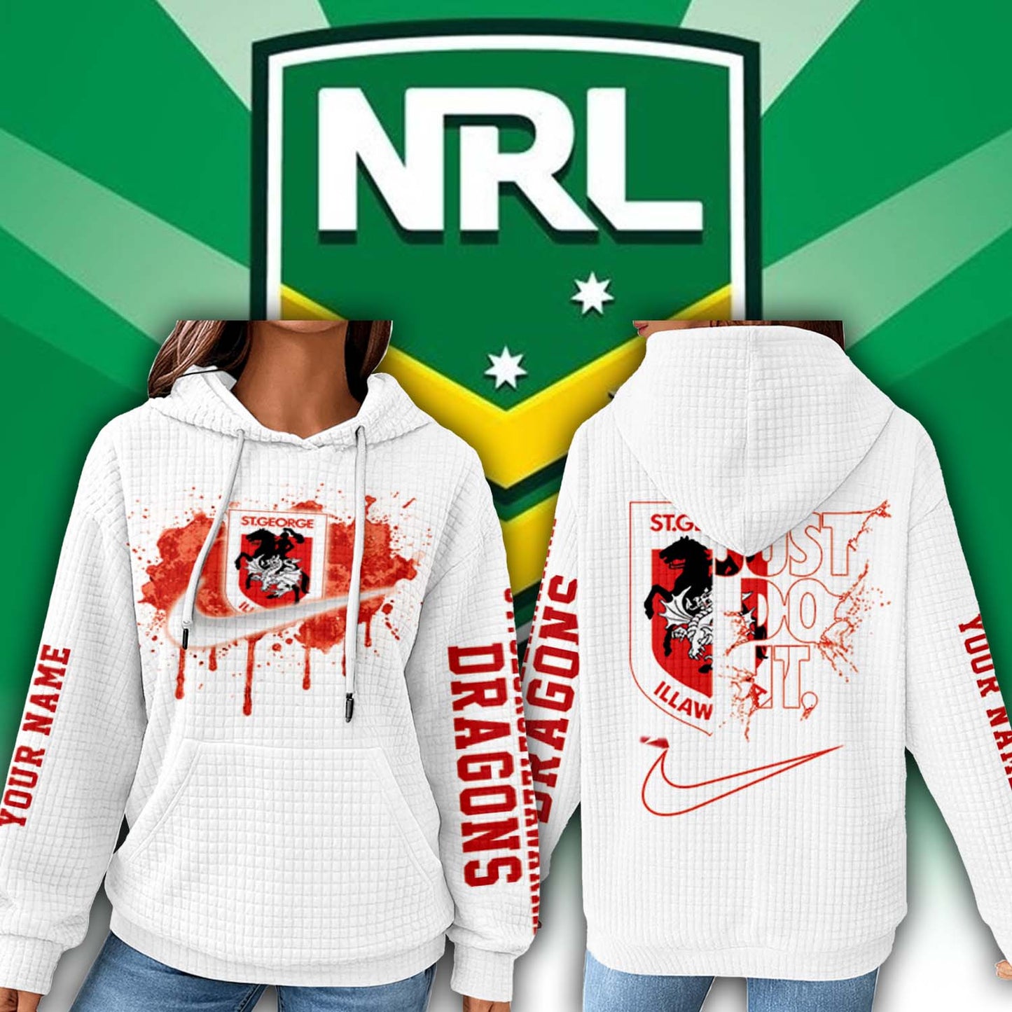 Premium NRL x St. George Illawarra Personalized Women's Waffle Hoodie NDT LVH