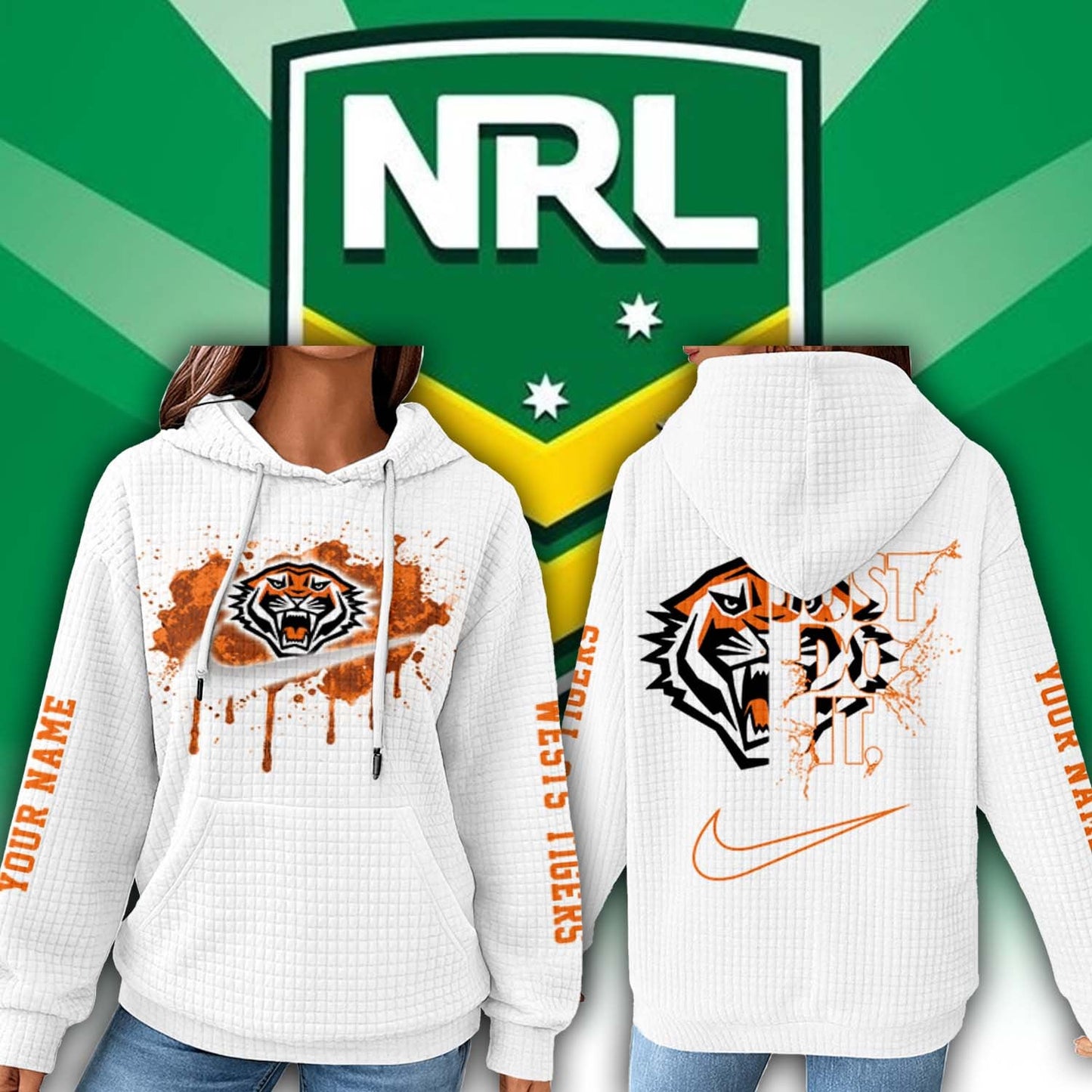 Premium NRL x Wests Tigers Personalized Women's Waffle Hoodie NDT LVH