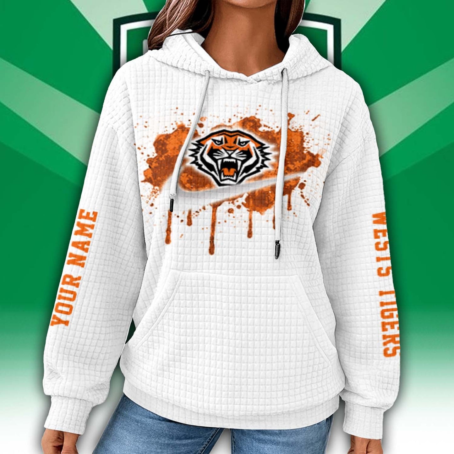 Premium NRL x Wests Tigers Personalized Women's Waffle Hoodie NDT LVH