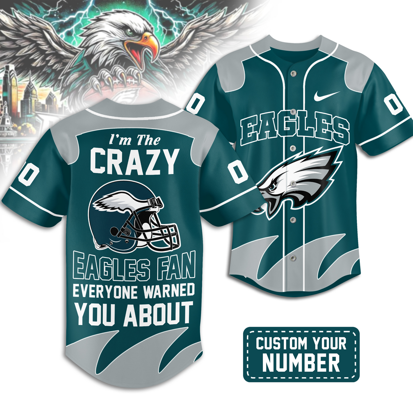Premium PHI x NFL Crazy Football Fan Personalized Jersey DATND TANTD