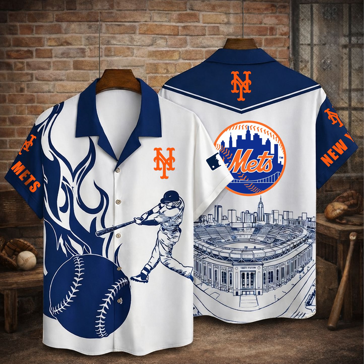 Premium MLB x NYM  Baseball 3D Hawaiian Flame Shirt  NDT VHM 090326
