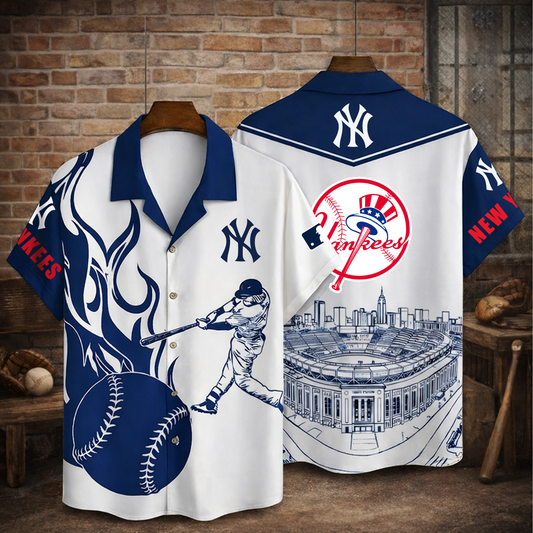 Premium MLB x NYY Baseball 3D Hawaiian Flame Shirt  NDT VHM 090326