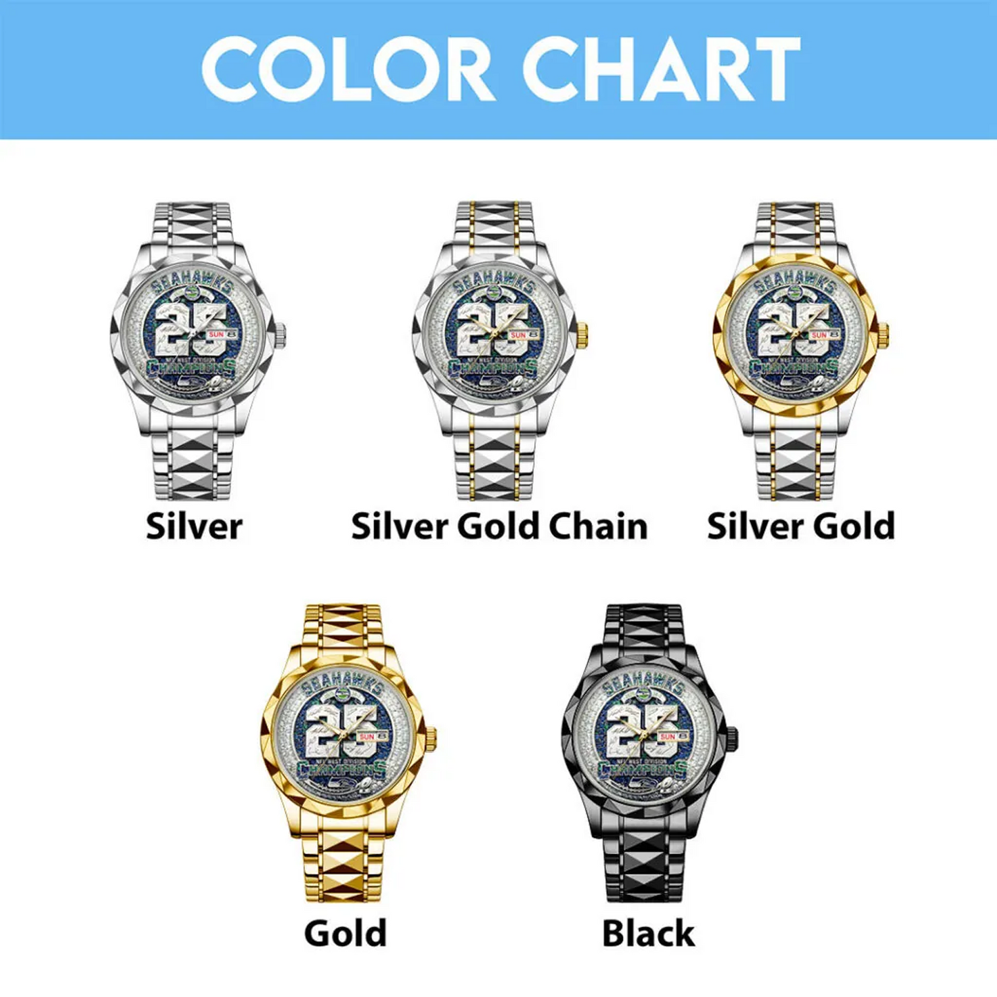 SEA 2025 NFC West Champions Alloy Luxury Quartz Watch V1 DatND DVT